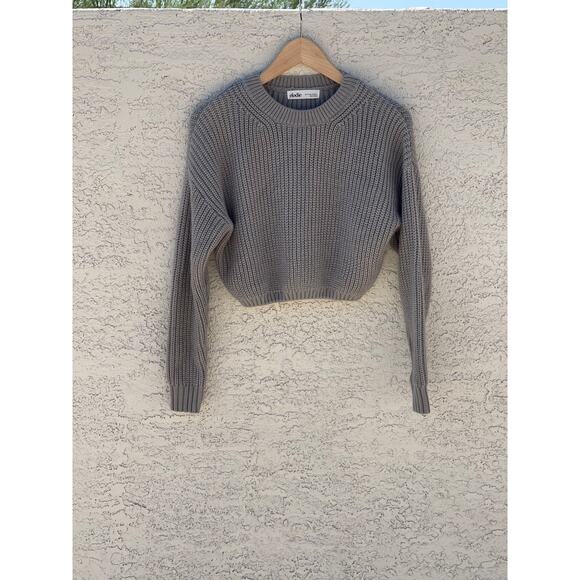 ELODIE GREY CHUNKY KNIT CROPPED CREW NECK SWEATER - XS - Picture 3 of 7